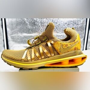 Women's Metallic Gold Mesh Nike Shox Cute Embroidered Shoes w/Ribbon Size 9 EUC